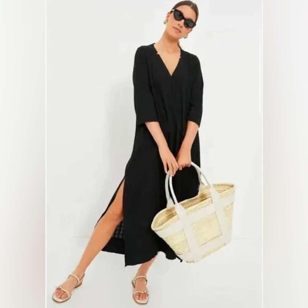 Tuckernuck Pomander Place Carolina Caftan Dress Maxi Resortwear Coverup Black